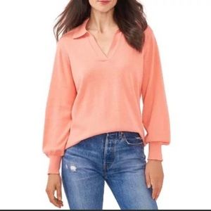 Vince Camuto Collared Puff Sleeve Sweater Ocean Coral
